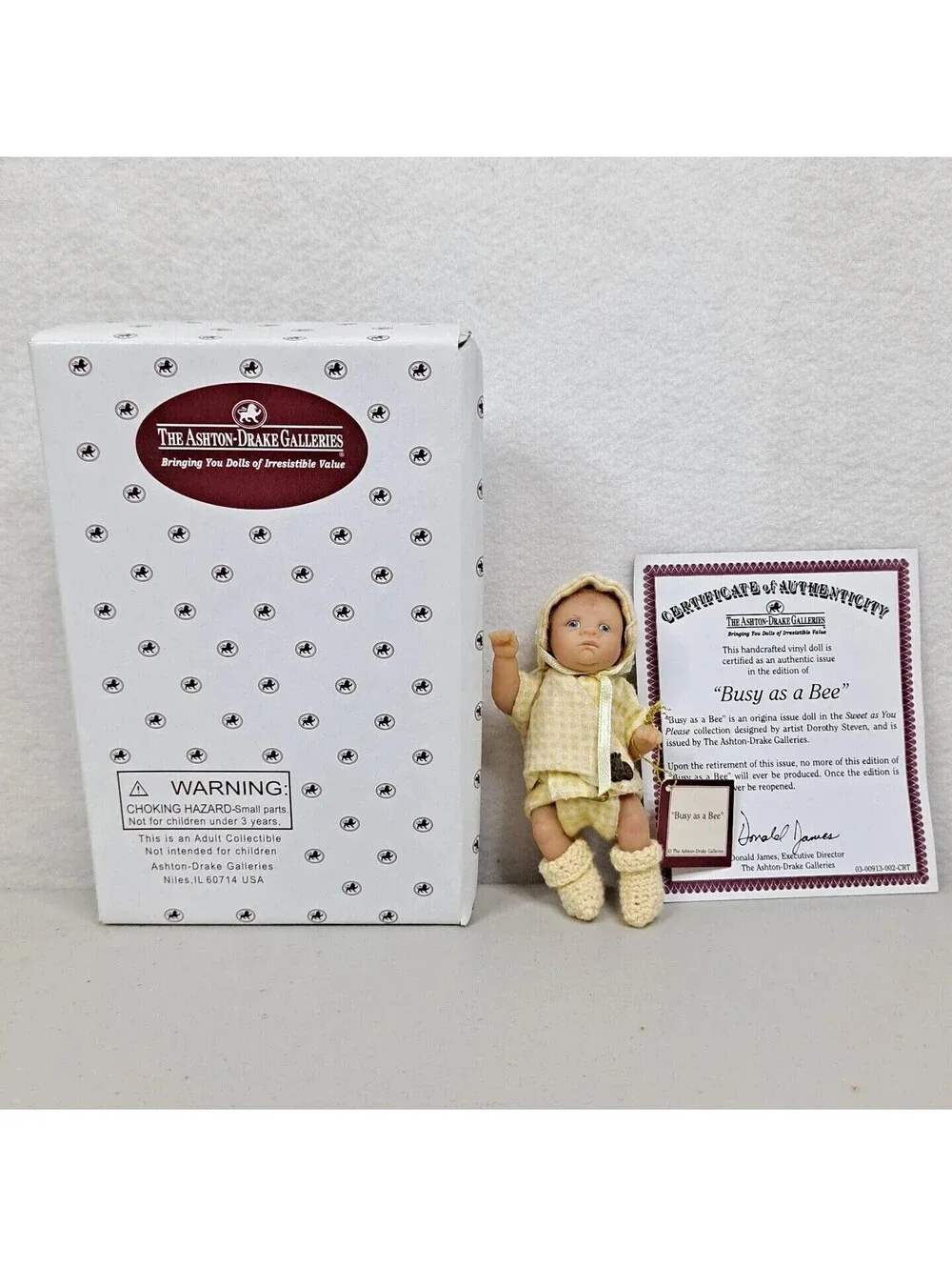 Ashton Drake Busy As A Bee Dorothy Steven Mini 4.5 Inch Vinyl Newborn Baby Doll